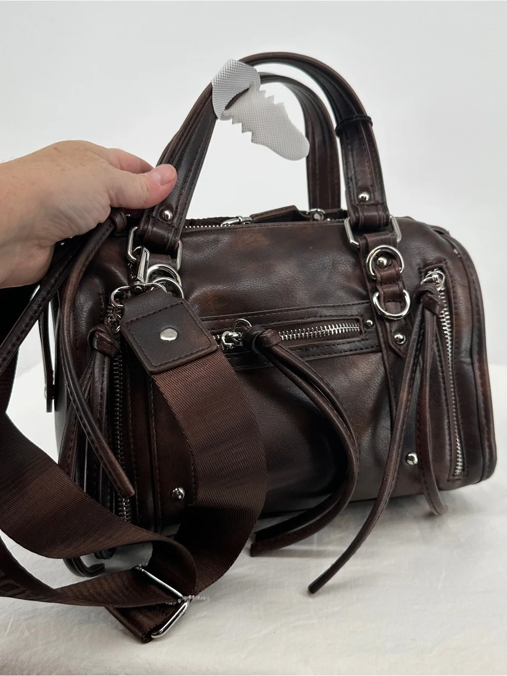 Madison NYC Dark Brown Leather Satchel with Dual Handles NWT - Picture 5 of 12